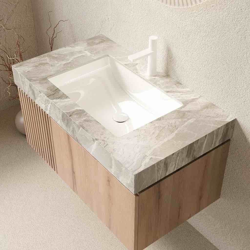 luxstone modern luxury vanity with sintered stone countertop and ceramic basin