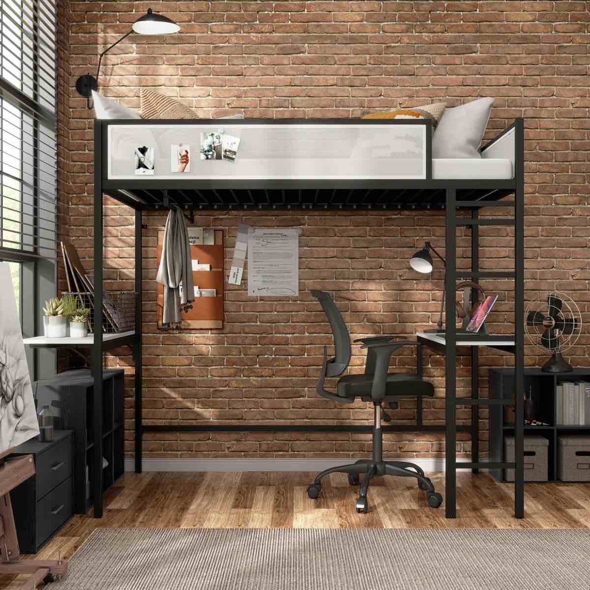 audresha kids twin loft bed with dual desks