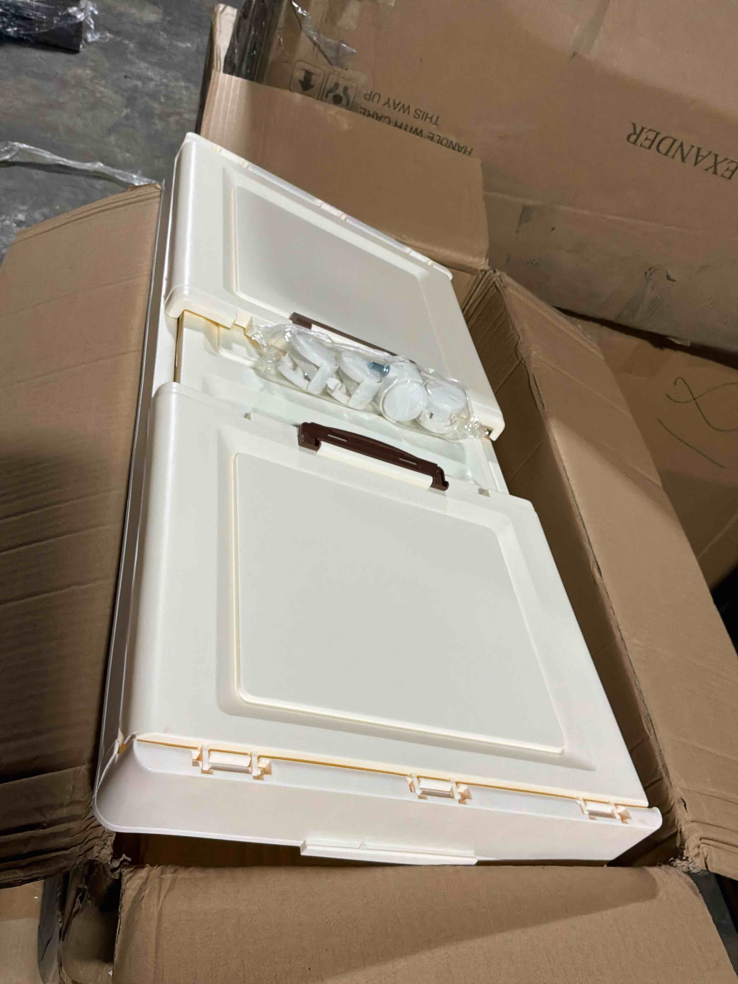 Condition photo showing New/Like New for haofy folding storage bin closet organizer box with wheels, magnetic doors for living room, study, bedroom, storage containers organizer for kitchen (medium 2 tier)