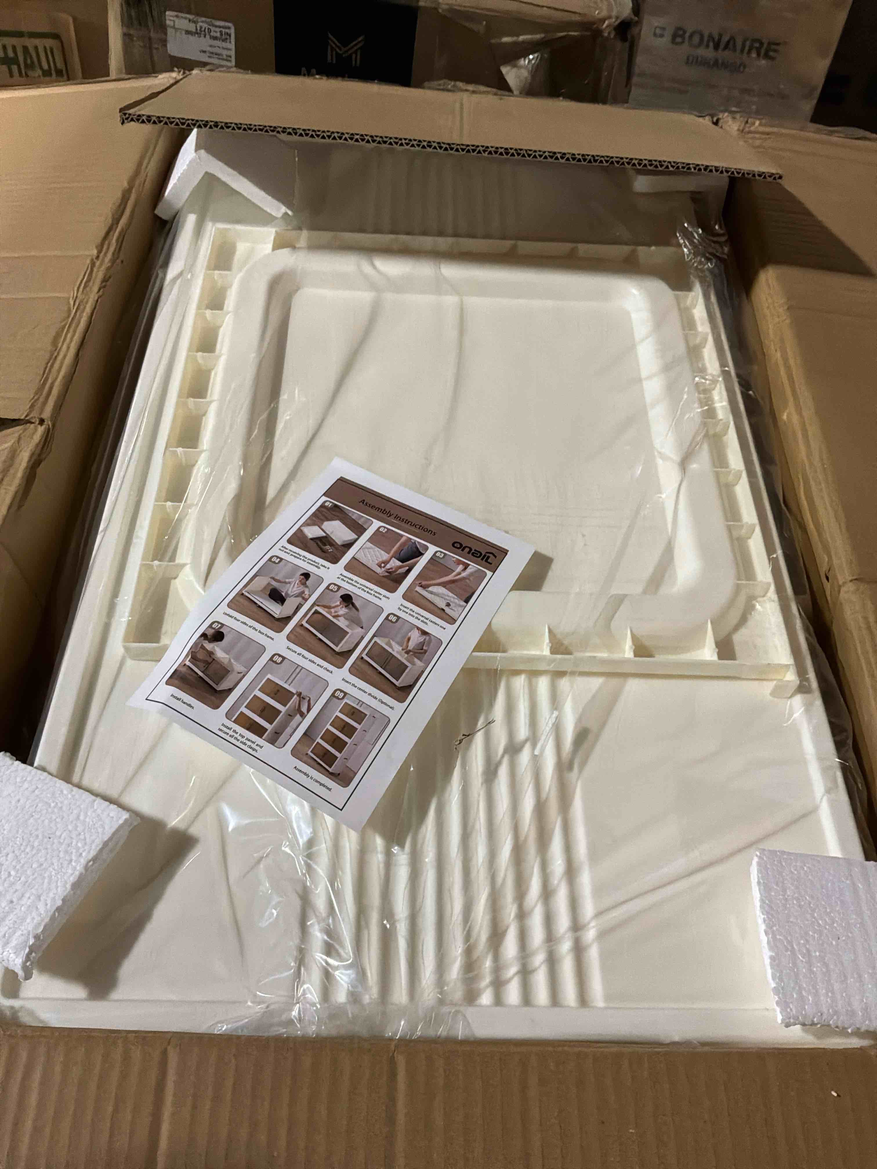 Condition photo showing New/Like New for joymoop folding storage bins, 420 quart collapsible storage boxes with wheels and door, stackble plastic storage container for clothing, books and sundries (xxl, 21 gal per, 5 tiers) xx-large [double doors] 5 tiers