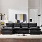 110*55 Modern Modular U-shaped Sectional Sofa with Waist Pillows,6 Seat Upholstered Symmetrical Indoor Furniture,Comfy Chenille Cloud Couch Set with C (incomplete 2 boxes of 4 only)