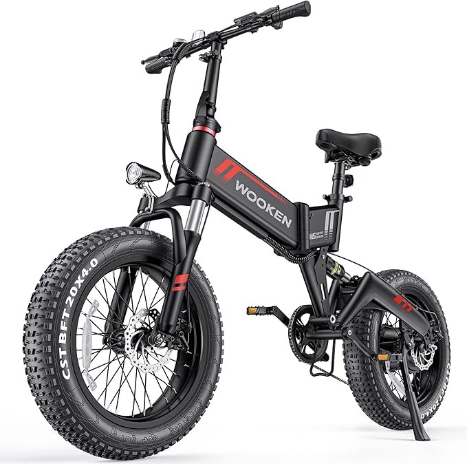 wooken electric bike, 20''x4.0 fat tire electric bike for adults,500w(peak 750w) foldable electric bike with 48v 10ah battery,professional 7 speed,shock absorber, 20mph ebike for mountain beach snow