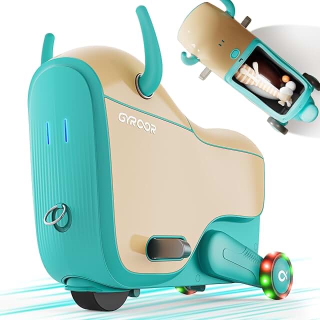 gyroor gnu kids electric ride-on car with flashing wheels, adjustable speeds and 14l storage, electric vehicles for kids aged 4-9 years, 2-in-1 ride-on and storage, for indoor, outdoor, and travel use