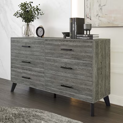 chaletposh dark grey 6 -drawer 52.56-in w standard dresser (2-boxes)