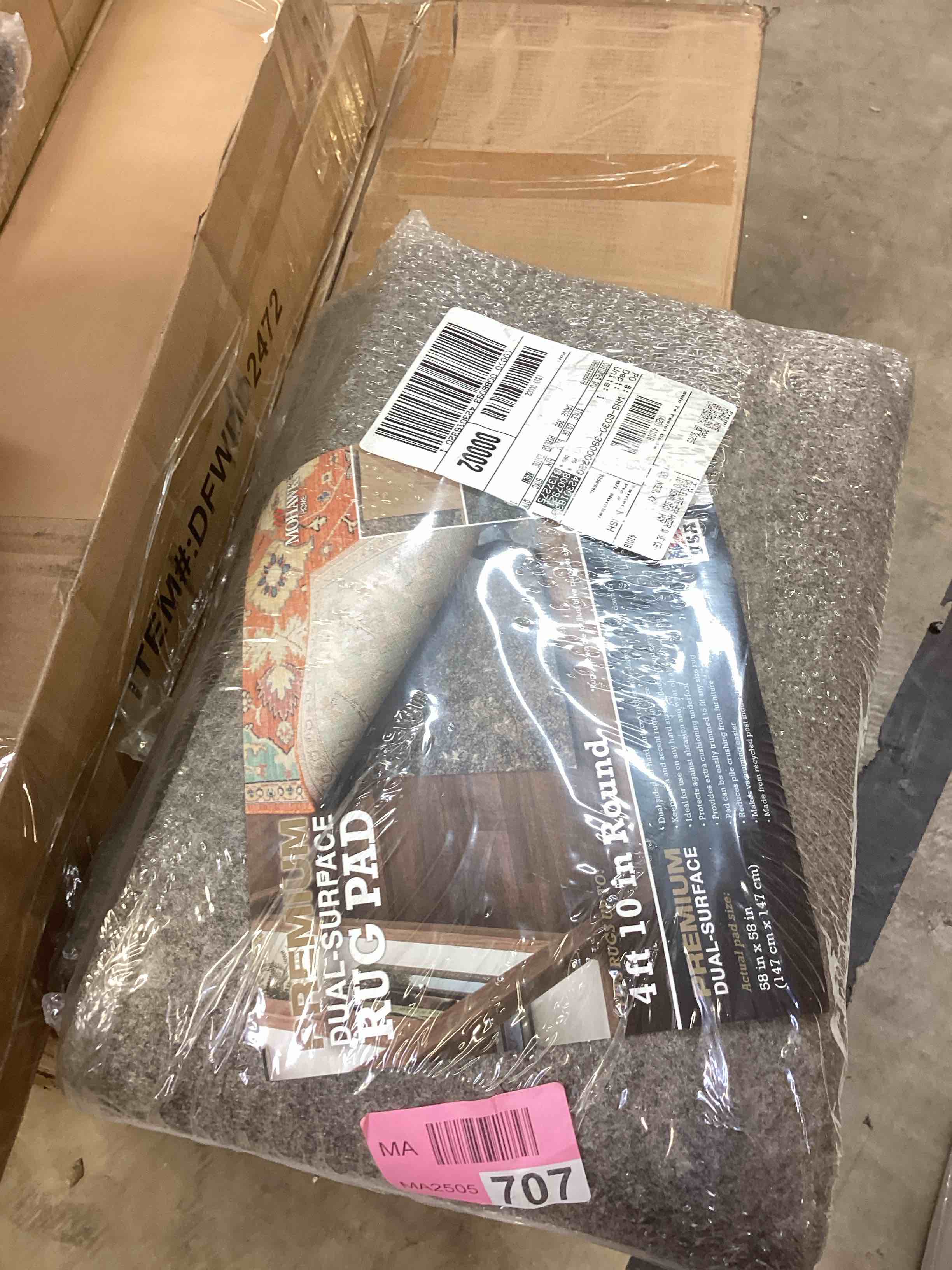 Condition photo showing New/Like New for mohawk 4'10" round premium dual surface rug pad brown: skid-resistant, polyester, latex backing, gray