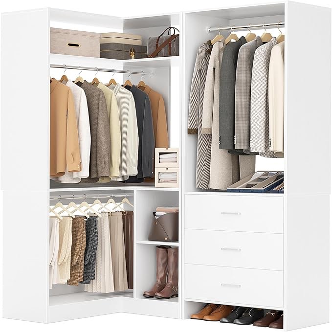 closet system with 3-drawers,2 hanging rods and corner towel 