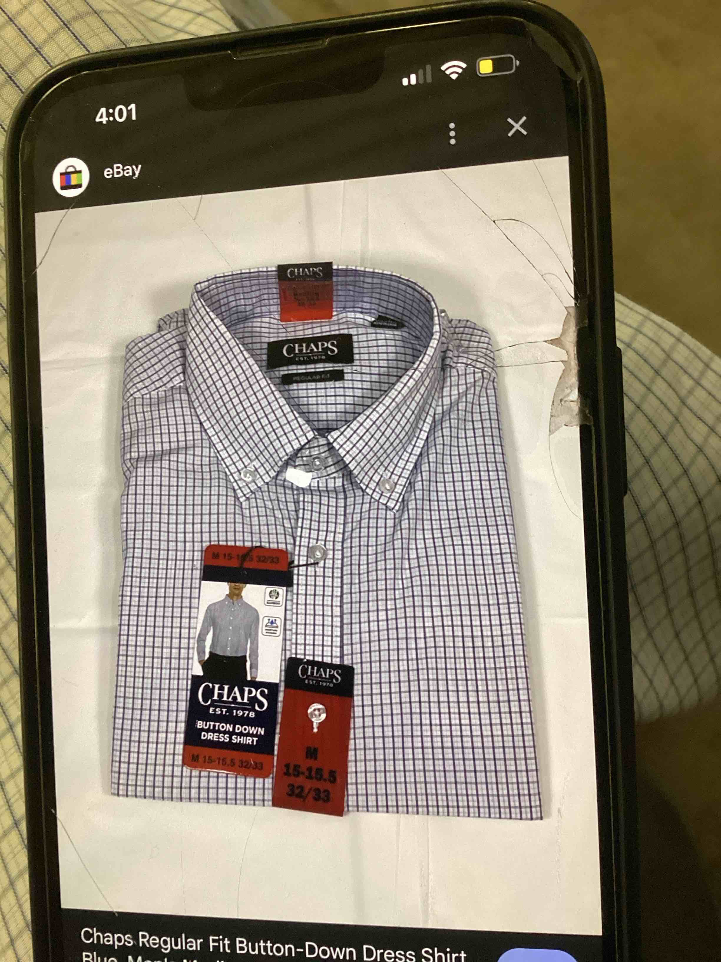 champs Men’s blue  plaid Button Down Dress Shirt slim Fit Size, S 17-17.5