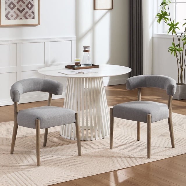 Dayalane Mid Century Modern Dining Chairs Set of 2, Linen Upholstered Wooden Kitchen Chairs, Accent Chair Sidewith Curved Open Back Chairs for Living Room Restaurant Reception, Grey