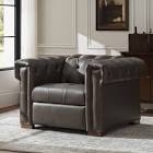 JAYDEN CREATION Acoetes Espresso Traditional Genuine Leather Power Recliner with Button-tufted Back
