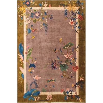 Brown Lvy floral modern pattern woven base washable decorative rug