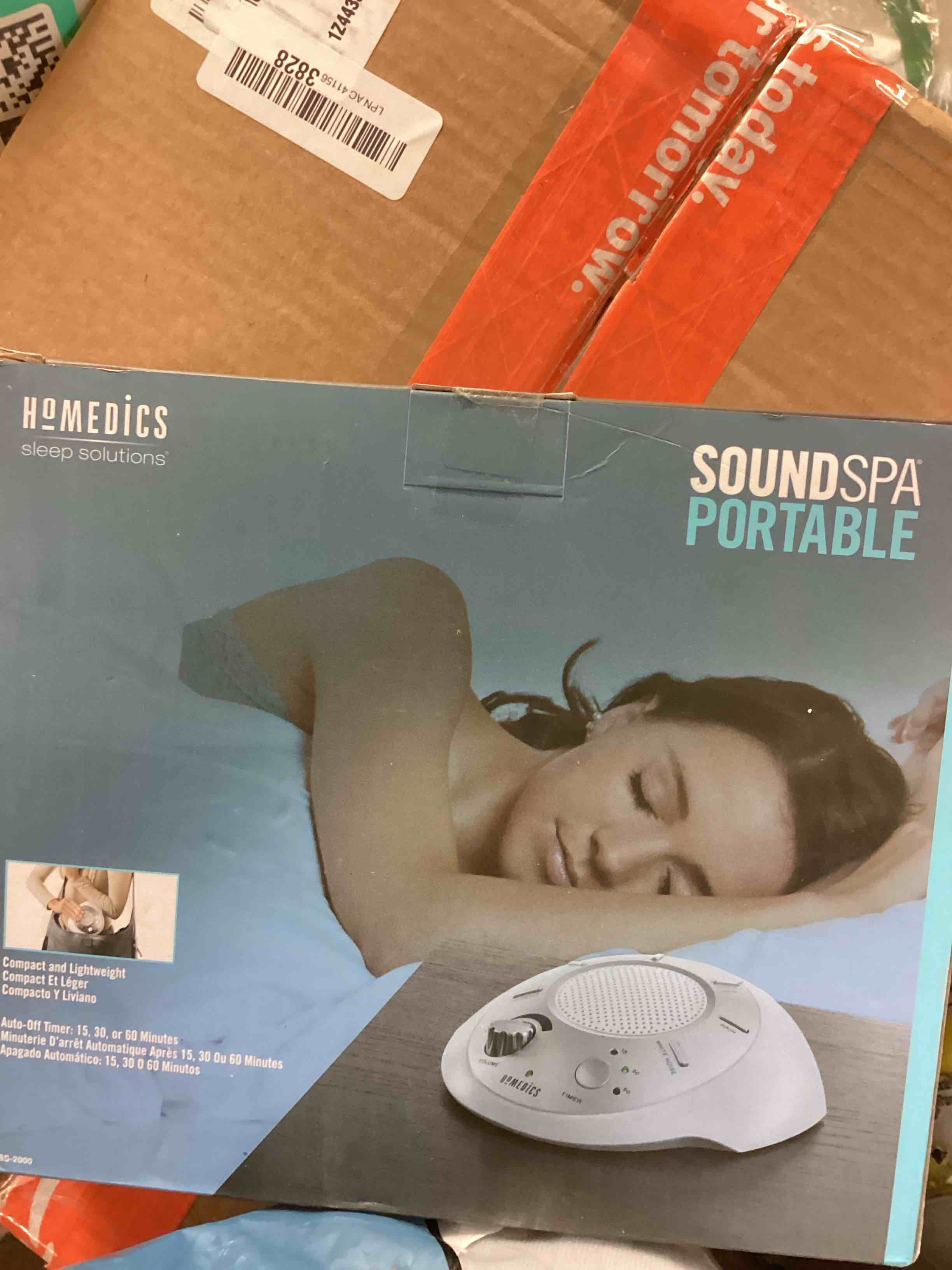 Condition photo showing Good Condition for homedics soundsleep white noise machine, silver, small travel device with 6 relaxing nature sounds, portable therapy for home, office, nursery, auto-off timer classic