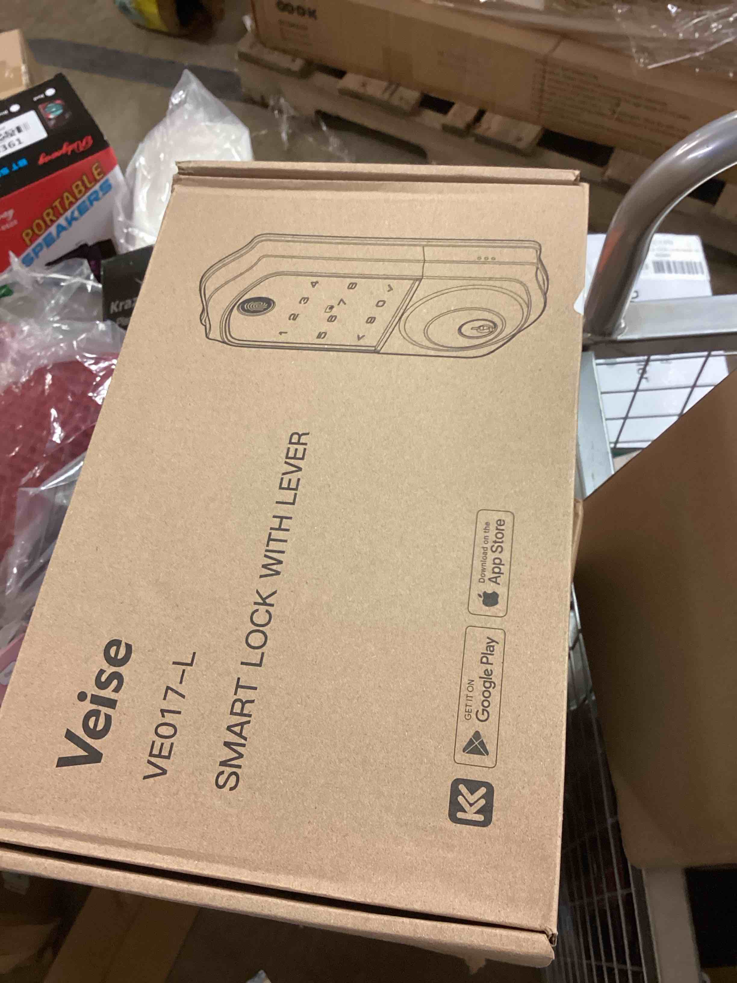 Condition photo showing New/Like New for veise ve017-l fingerprint smart lock with lever handles, app control, keyless entry front door lock set, electronic digital keypad deadbolt, remote grant, emergency power port, auto lock, matte black