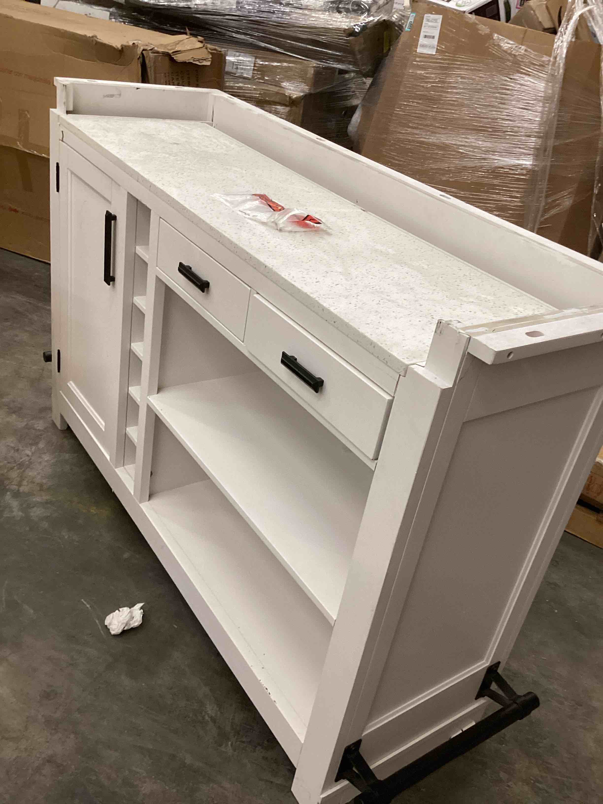 Condition photo showing As Is for parker house americana modern wood bar with quartz insert in white/natural (incomplete) 