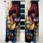 burgundy and blue floral brunch I floral velvet curtain 1 panel
