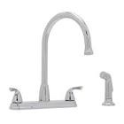 project source everfield chrome double handle deck-mount kitchen faucet (includes deck plate) (includes side sprayer)