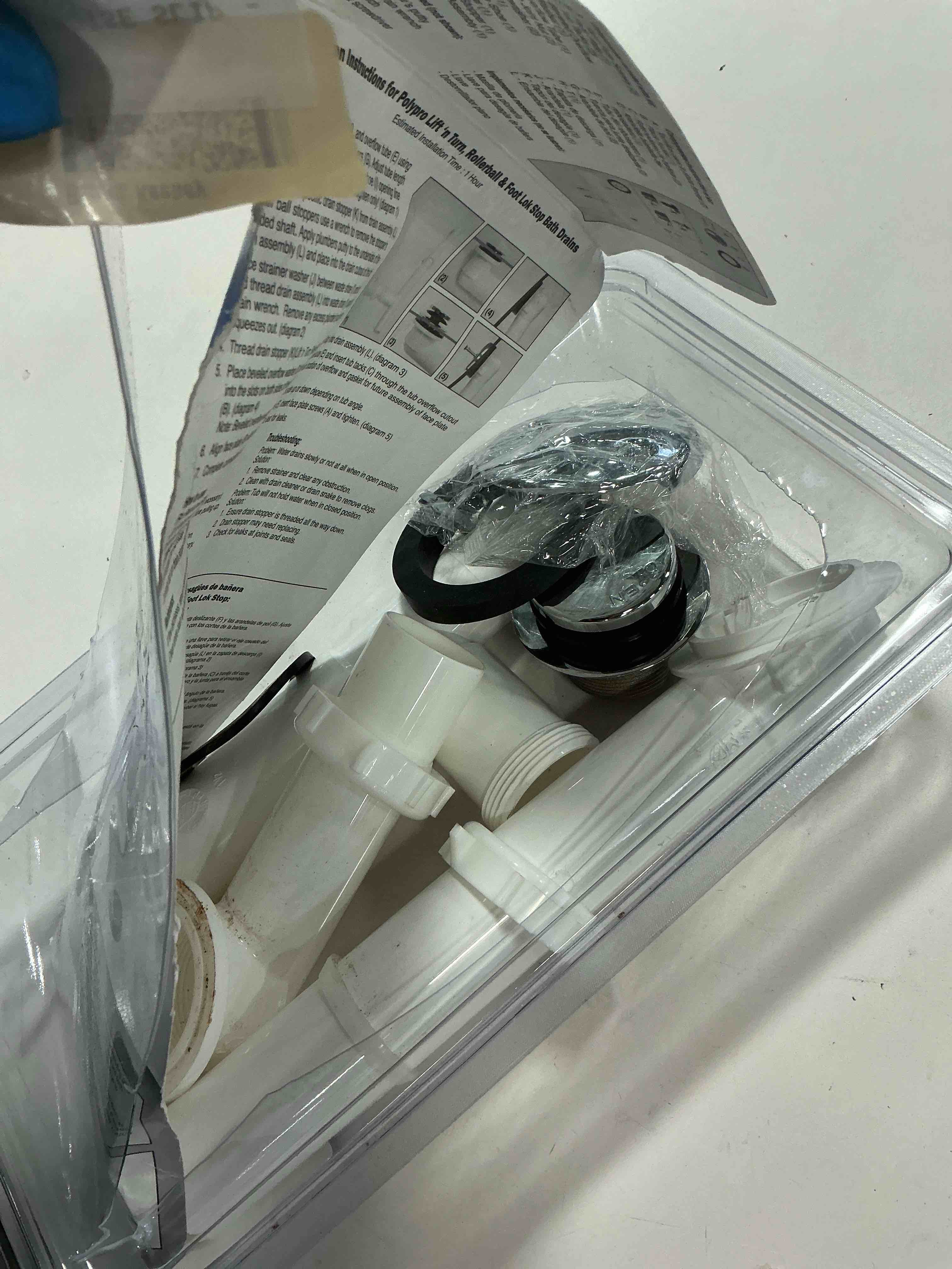 Condition photo showing As Is for Plumb Pak 63WK Foot Lock Stop Style Bath Drain  Chrome