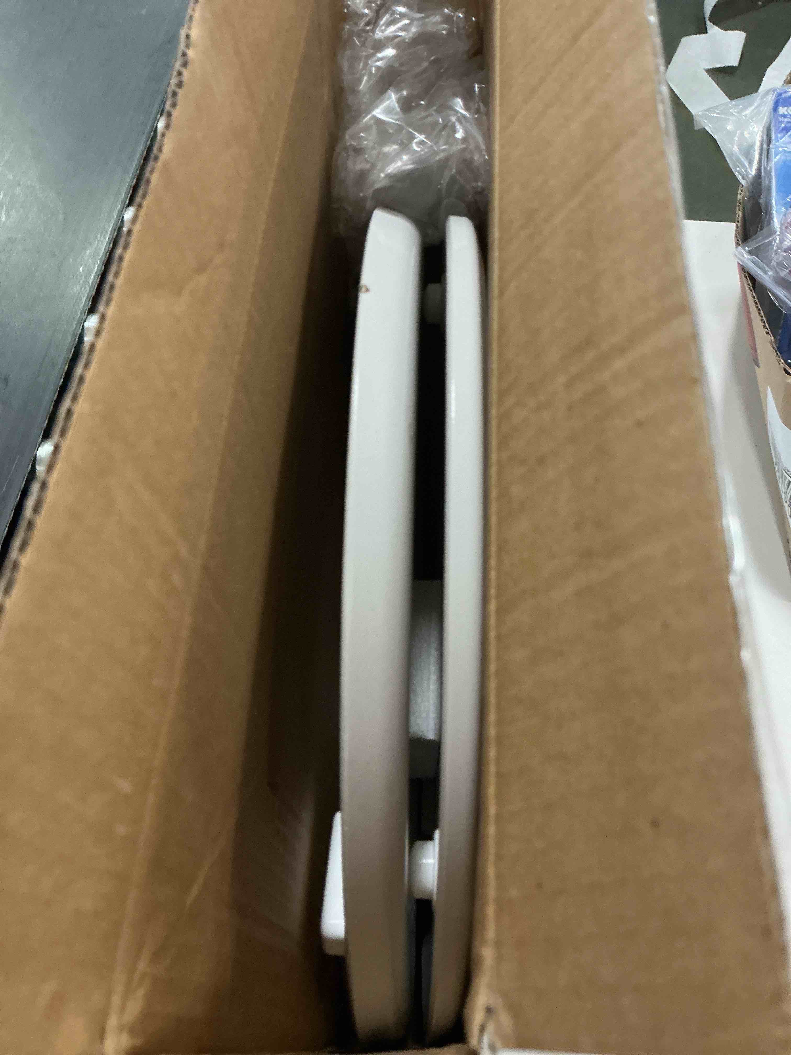 Condition photo showing As Is for American Standard Bedminster Wood White Round Soft Close Toilet Seat