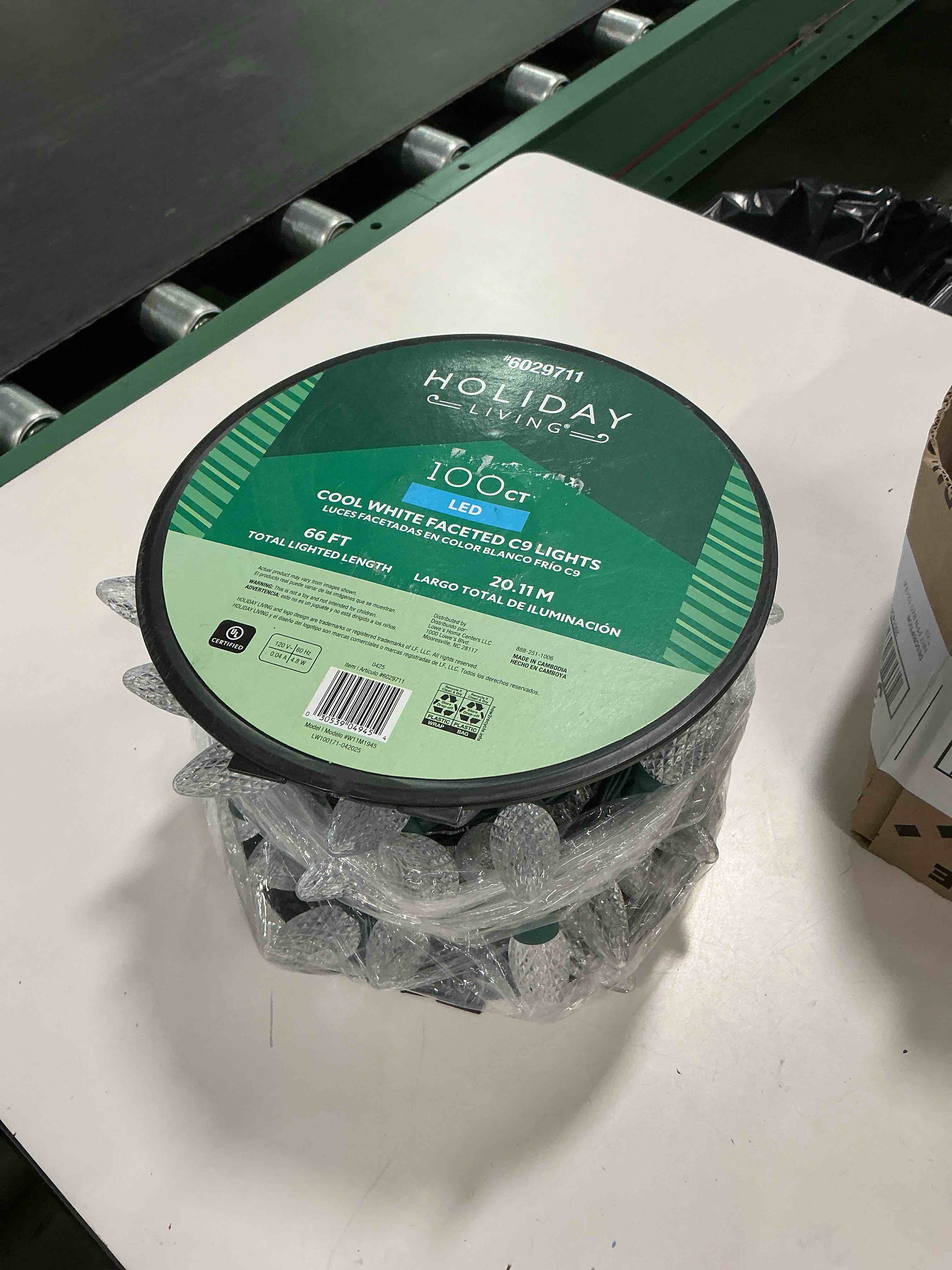 Condition photo showing As Is for Holiday Time 100 Count Cool White LED Super Bright C9 Christmas Lights