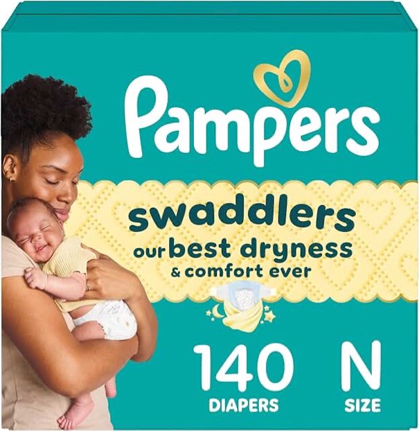Pampers Baby Diapers - Swaddlers - Size 0, 140 Count, Ultra Absorbent Disposable Newborn Diaper