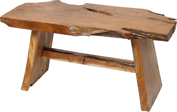 deco 79 teak wood handmade living room coffee table live edge top table, center table 35" x 16" x 18", brown