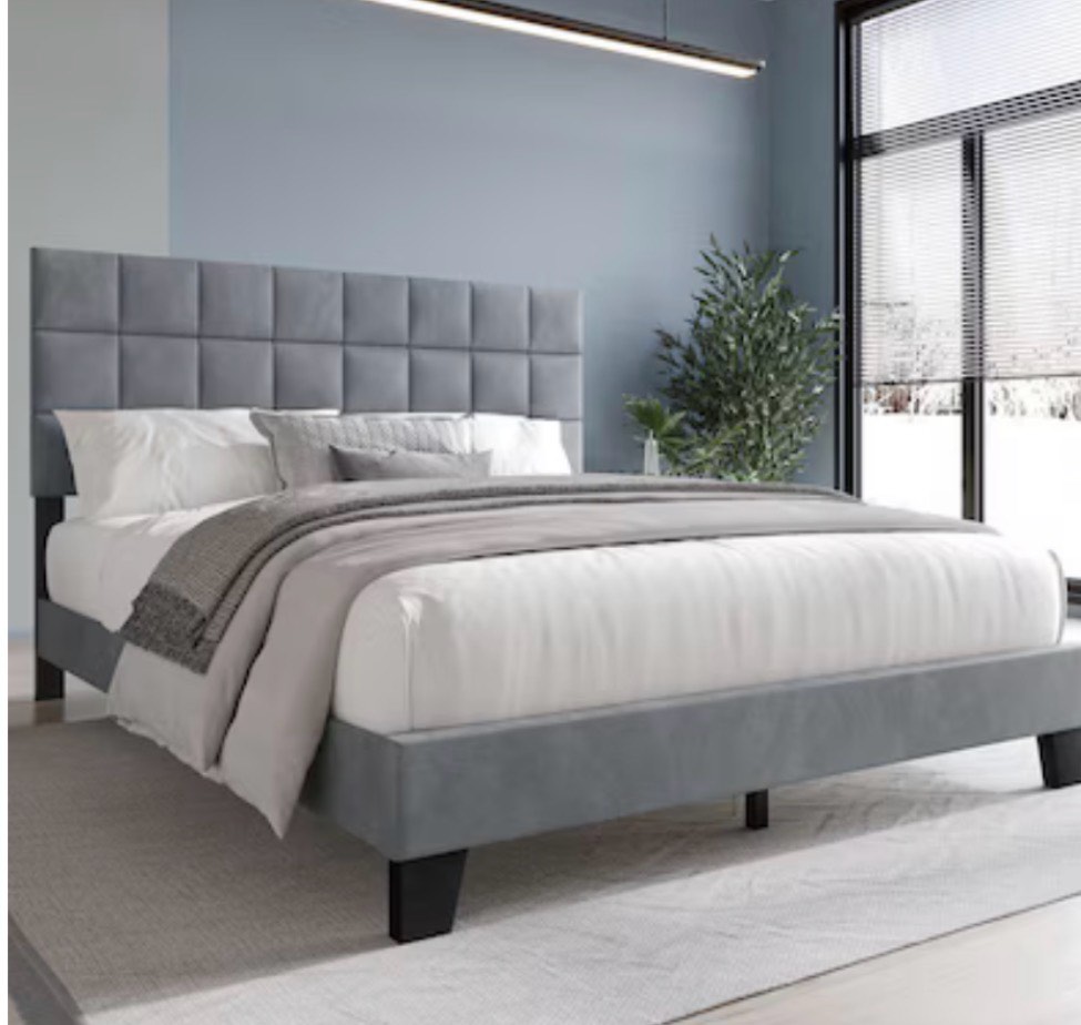 chaletposh queen light grey wood platform bed with headboard (bed rails only)