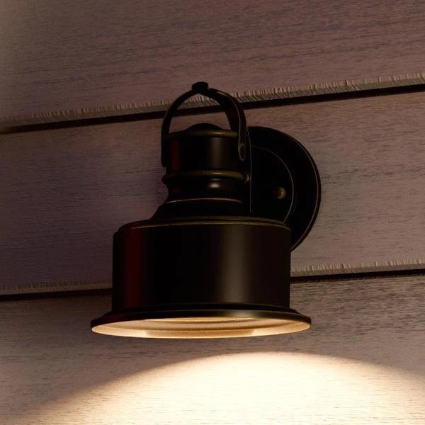 Luxe Industrial Outdoor Wall Light, 10"H x 8-1/2"W, Olde Bronze Finish, Reno Collection