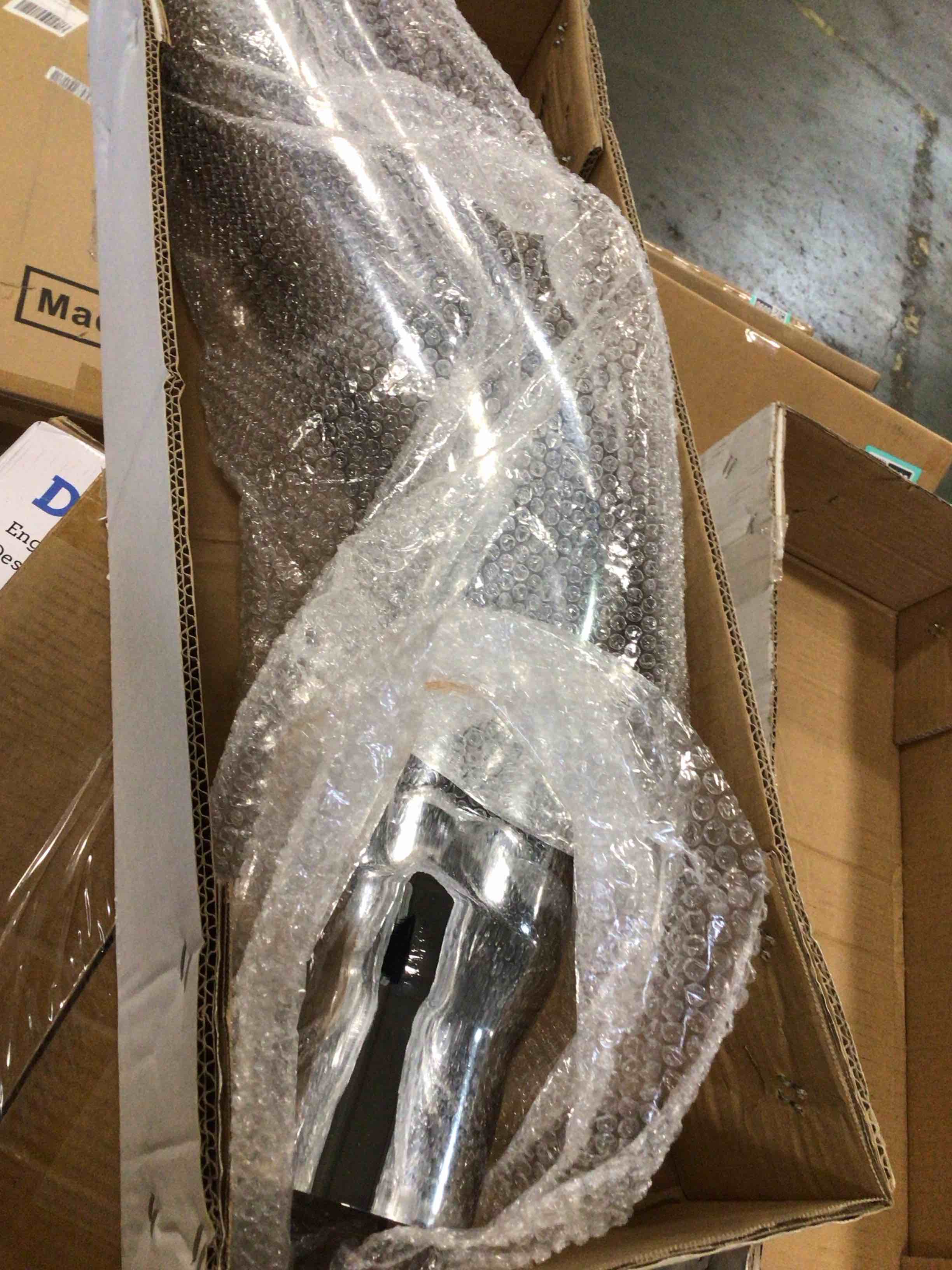 Condition photo showing New/Like New for a-karck turn down exhaust tip 4.0" inlet, chrome tailpipe tip with 4.0" inlet 5.0" outlet 23" overall length, stainless steel structure for high temperature resistance