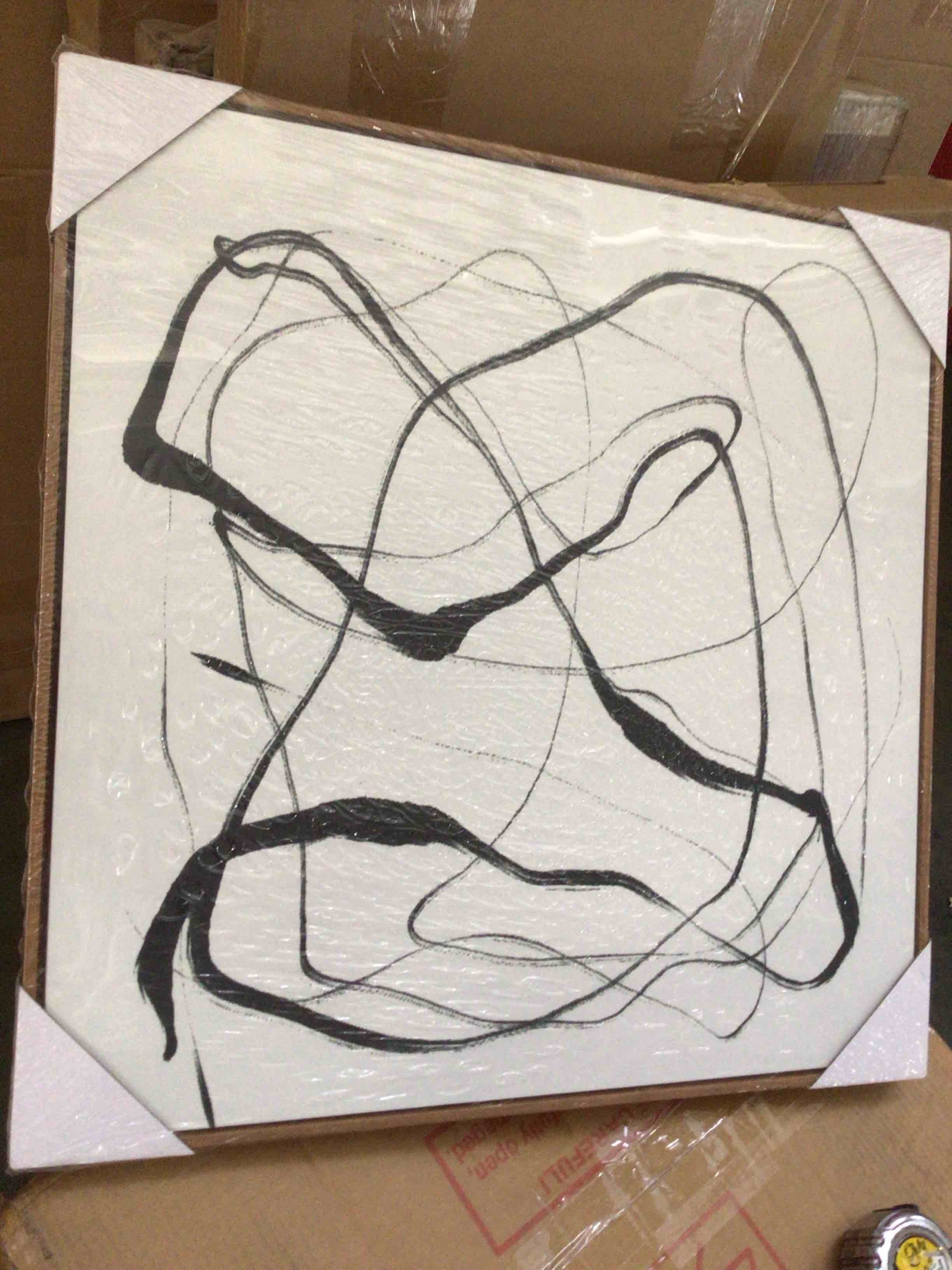 Condition photo showing New/Like New for signwin framed canvas print wall art graffiti black ribbon line collage abstract shapes illustrations modern art decorative contemporary minimal for living room, bedroom, office - 24”x24" natural