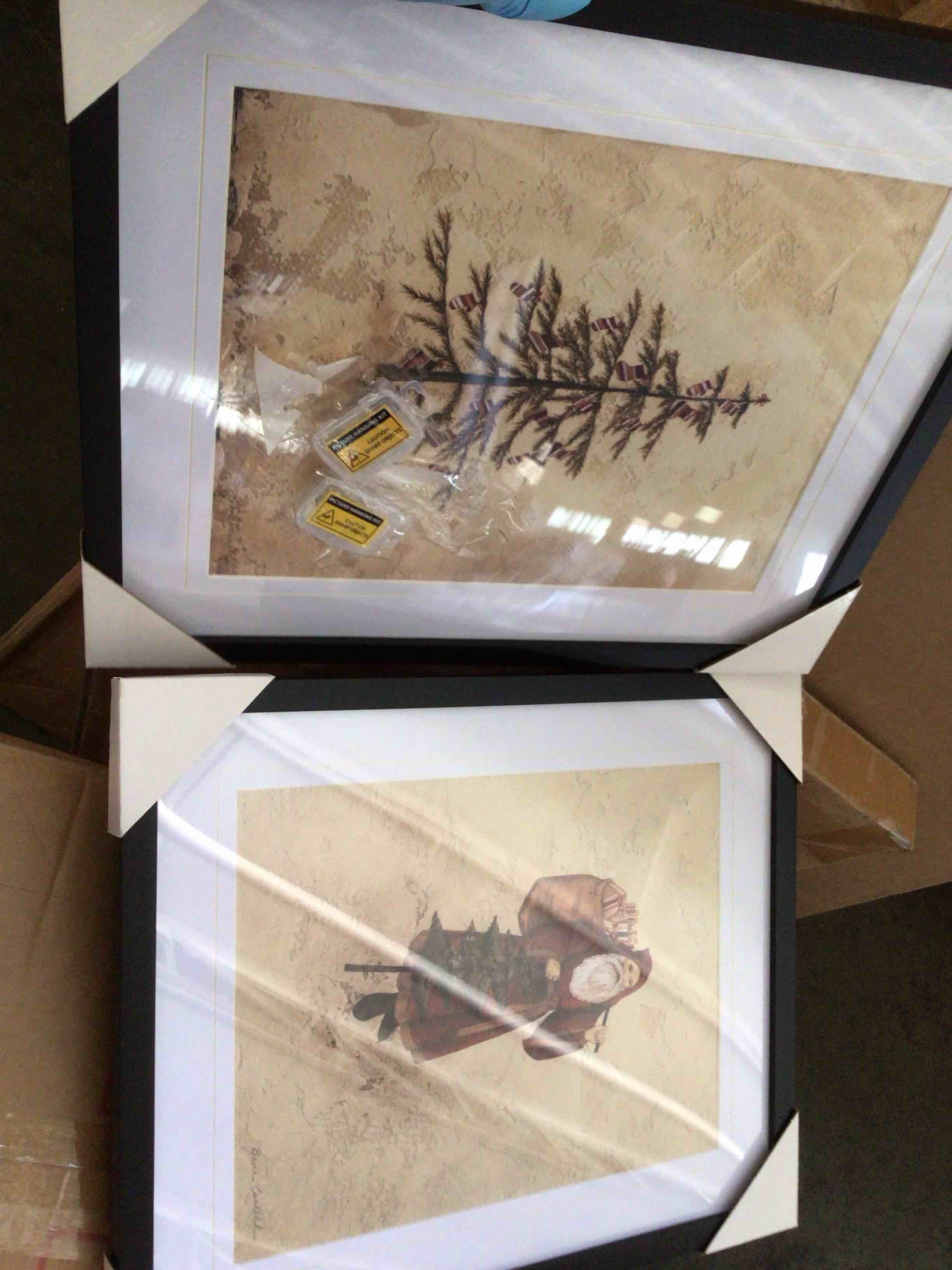 Condition photo showing New/Like New for santa and  tree 2 pcs framed  acrylic painting print set 19” x 16