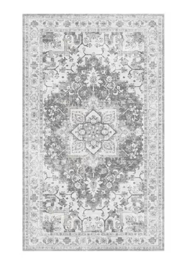 3 x 5 Gray Non-Slip Machine Washable Retro Area Rug