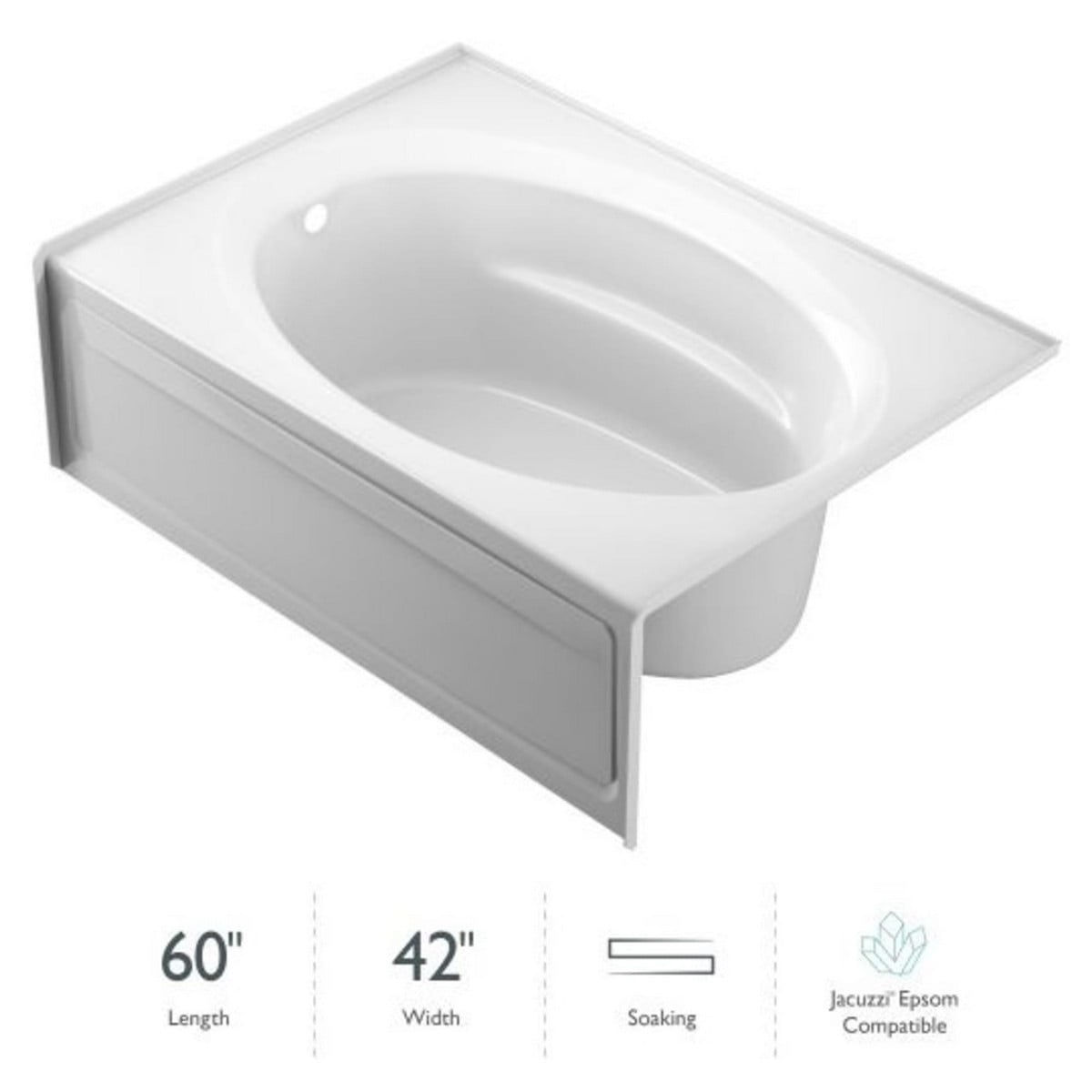 Jacuzzi TR60-4220JR-AW Signature 60 x 32Inch Three Wall Alcove Acrylic Bathtub with Tiling Flange