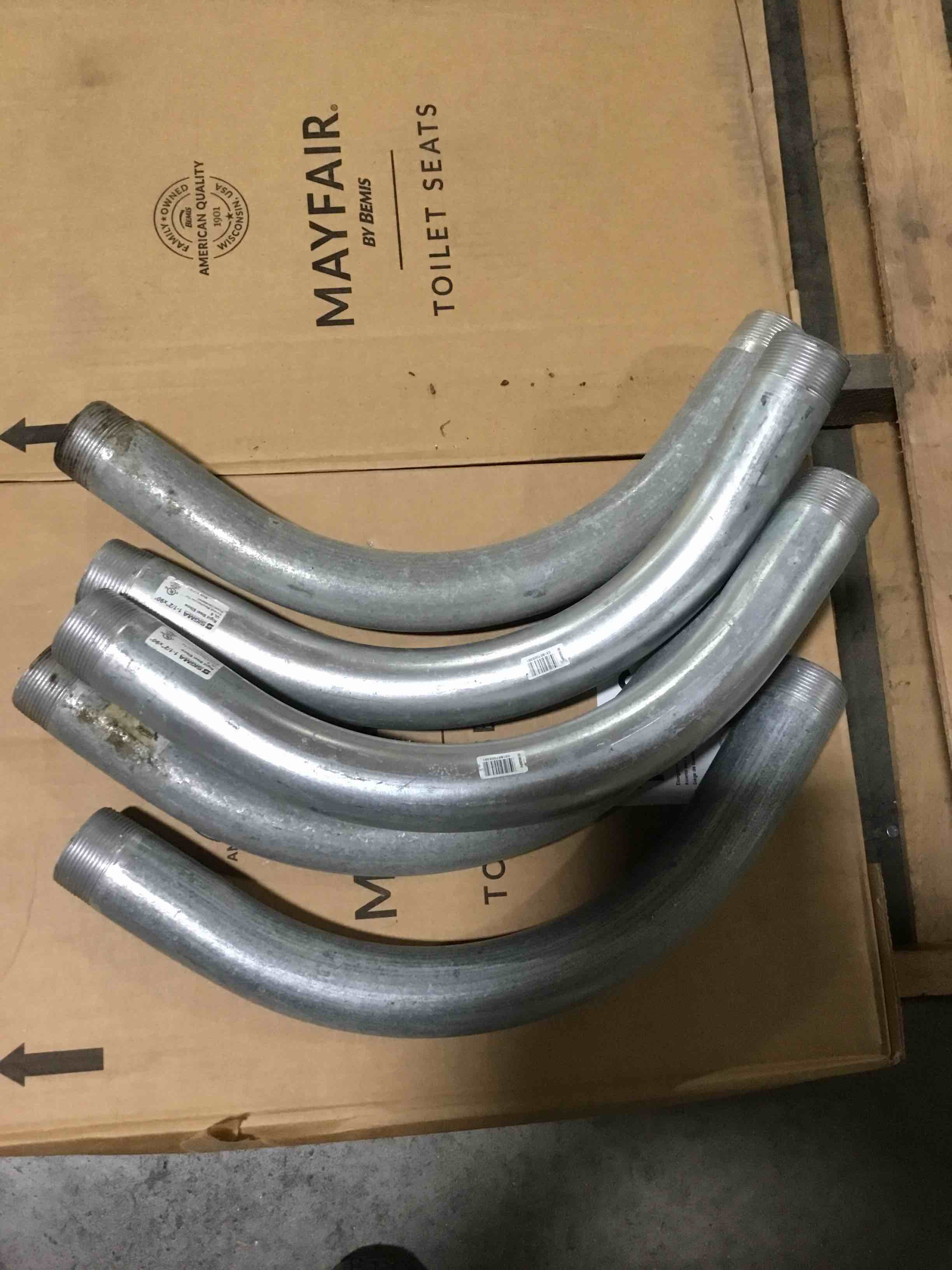 Condition photo showing Brand New for sigma electric 02-55535pe proconnex 1-1/2 in. dia. zinc-plated steel 90 degree elbow for rigid/imc 1 pk, one size, no color