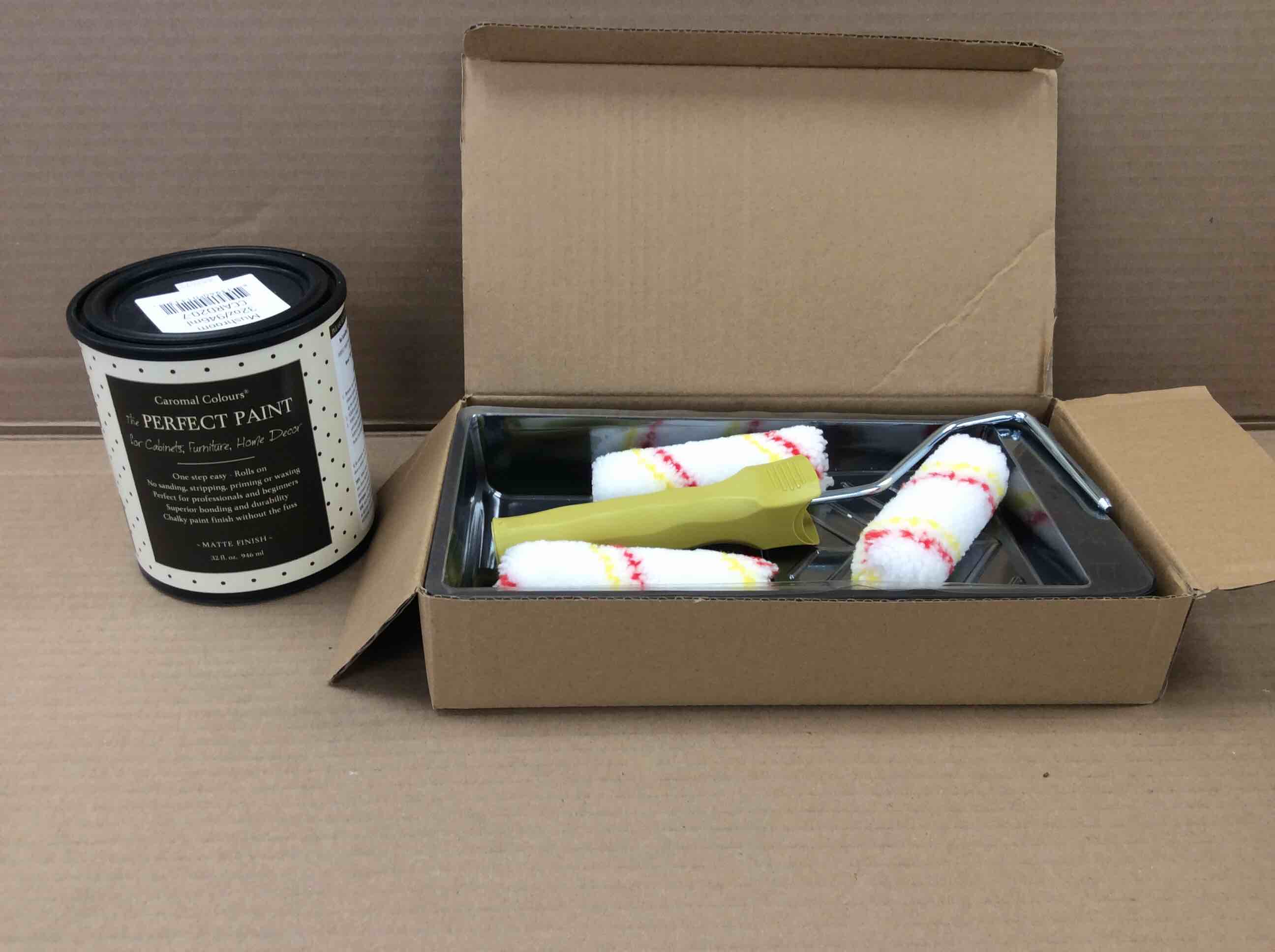 Caromal Colours Perfect Paint 8 Piece Set With Quart Of Paint For Cabinets And Crafts - Gray Au Lait 