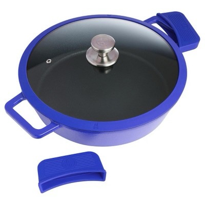kitchen hq 144oz cast iron nonstick braiser blue