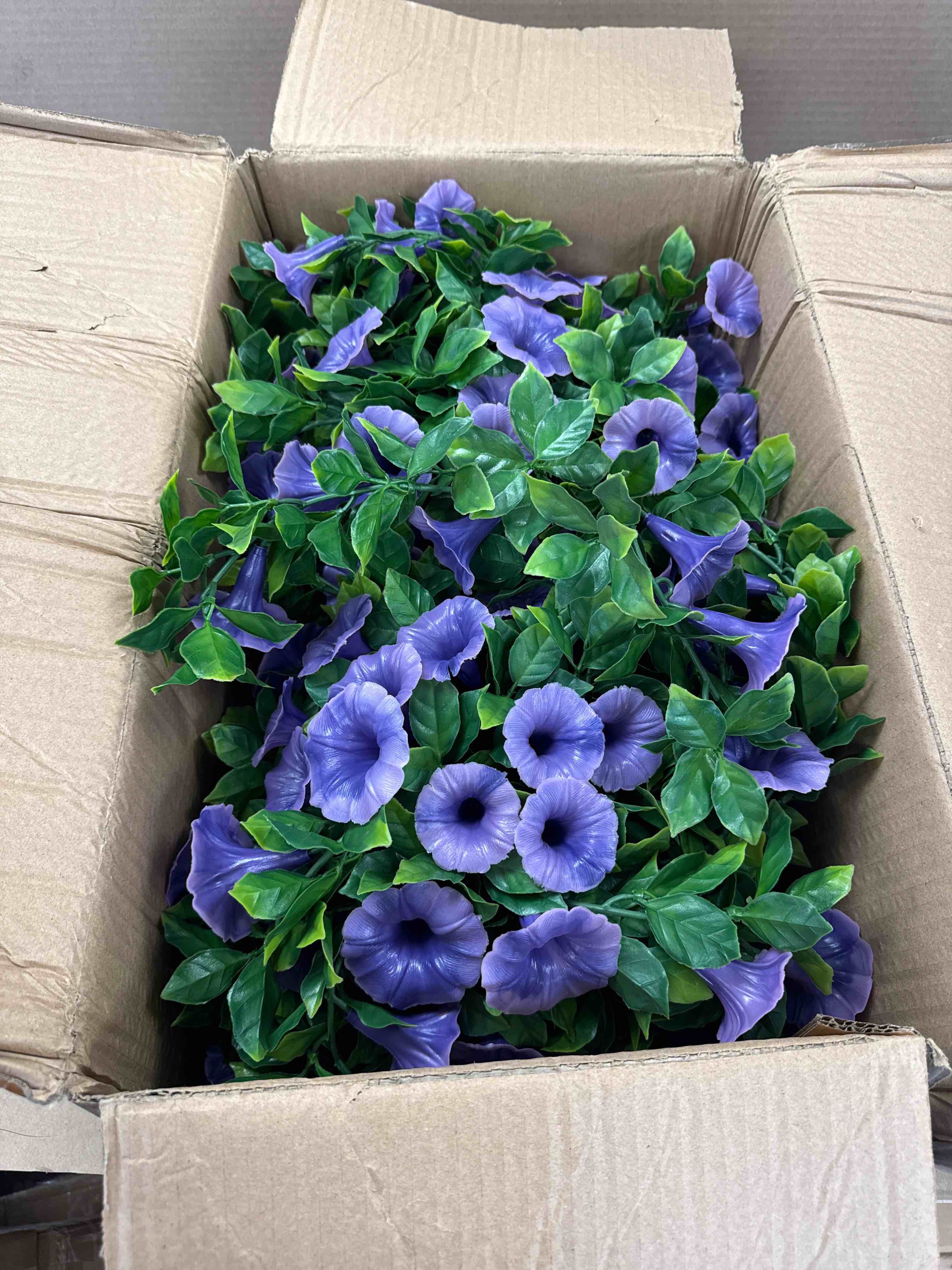 Condition photo showing New/Like New for 2 pack faux petunia hanging basket purple 