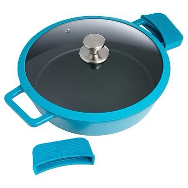 kitchen hq 144oz cast iron nonstick braiser teal