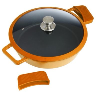 kitchen hq 144oz cast iron nonstick braiser pumpkin