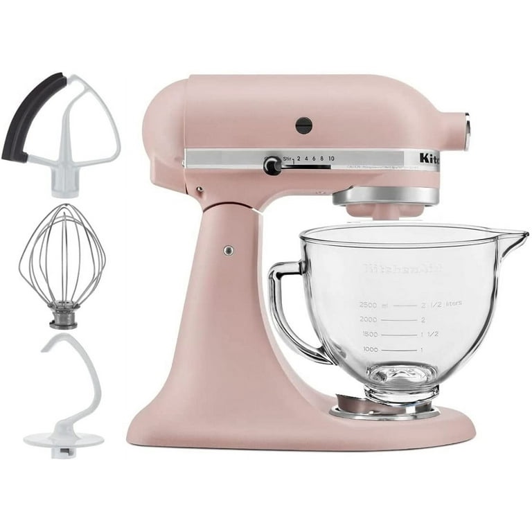 kitchenaid 5-quart tilt head stand mixer with flex edge beater glass bowl feather pink 