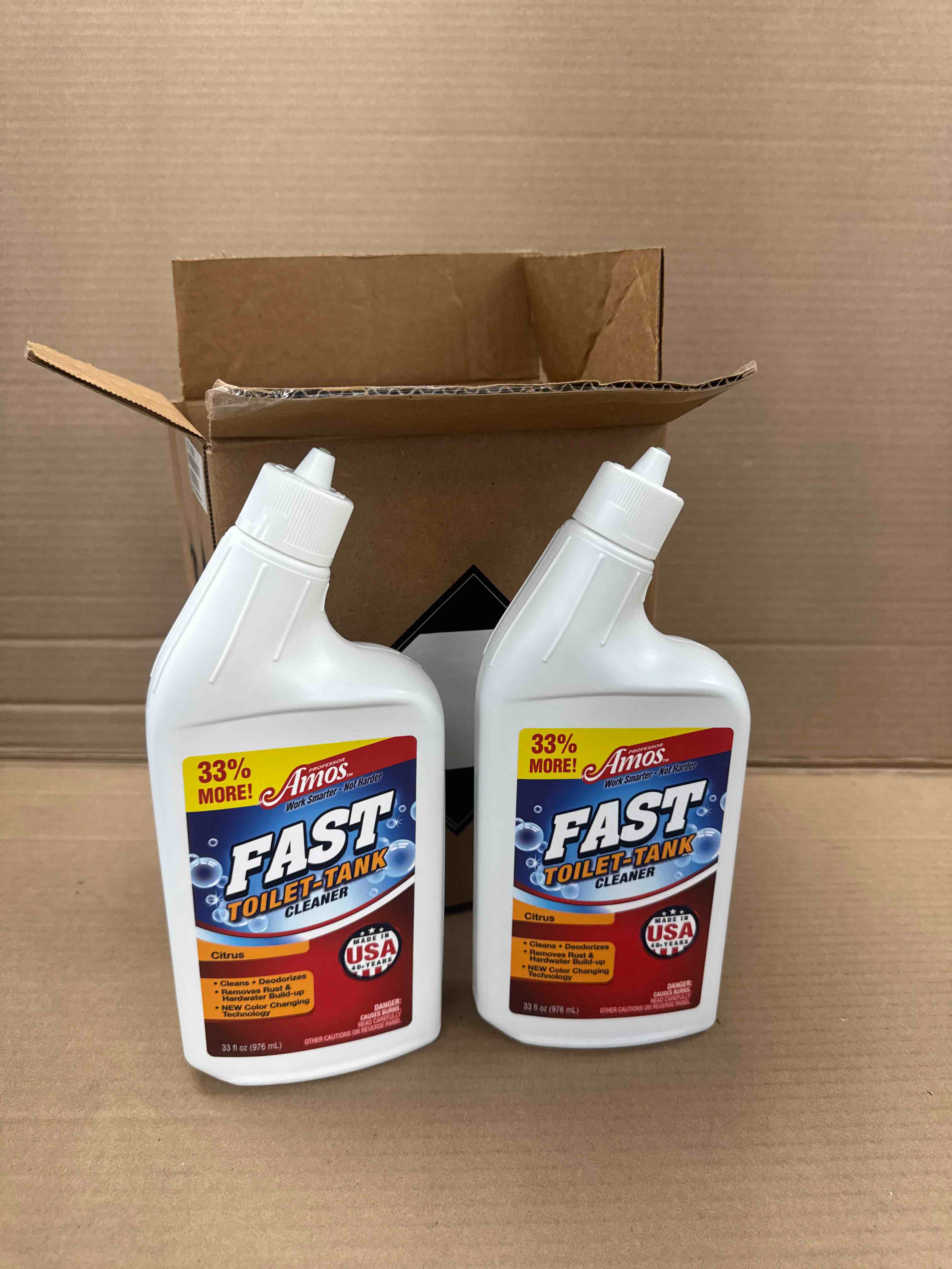 Condition photo showing New/Like New for set of 2 professor amos 33 oz fast toilet-tank cleaner/deodorizer solution