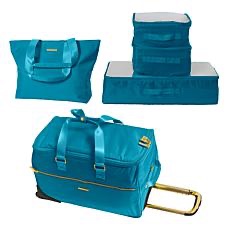 joy eco luxe world traveler 5pc light & chic luggage set ocean blue