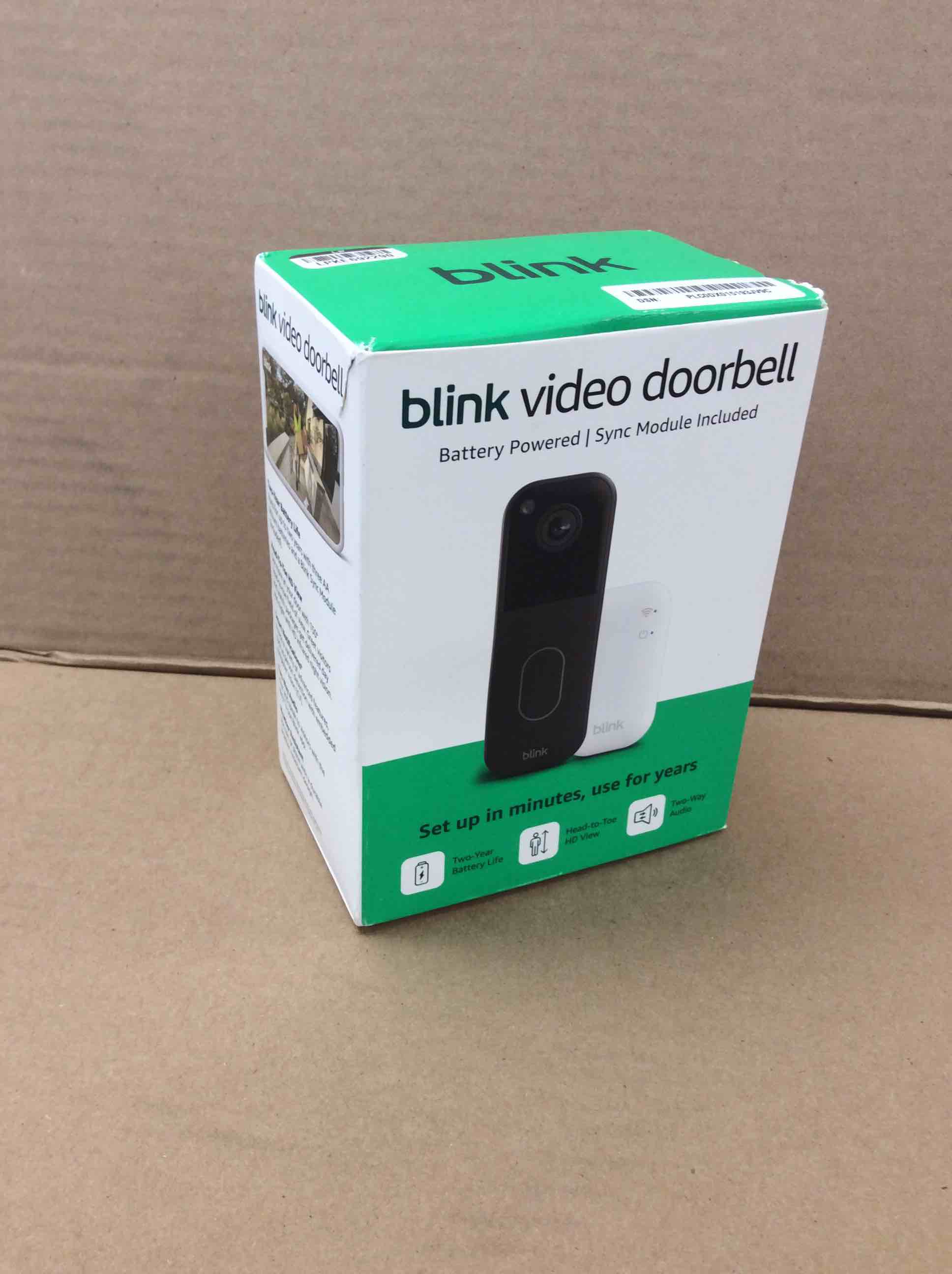 Condition photo showing New/Like New for blink video doorbell system with head-to-toe hd view, two-year battery life & simple setup, sync module core included - black