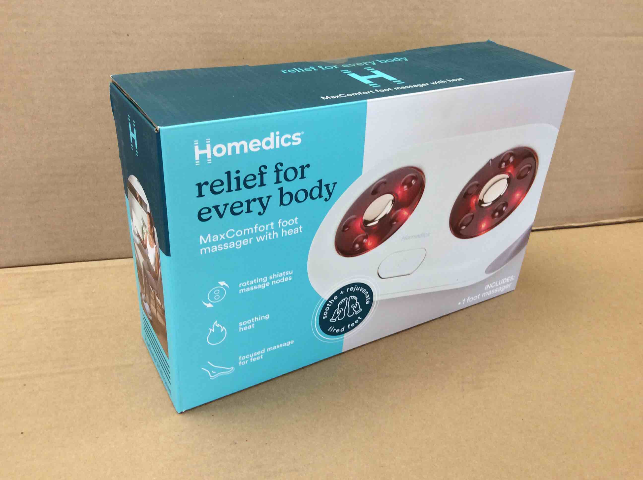 Condition photo showing New/Like New for homedics maxcomfort shiatsu foot massager rotating shiatsu massage nodes with soothing heat - white l 9.92in x w 5.31 x h 2.09 1.83lb.