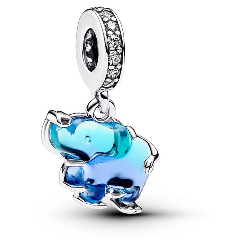 793339C01 Blue Murano Glass Elephant Dangle for Ladies, Silver