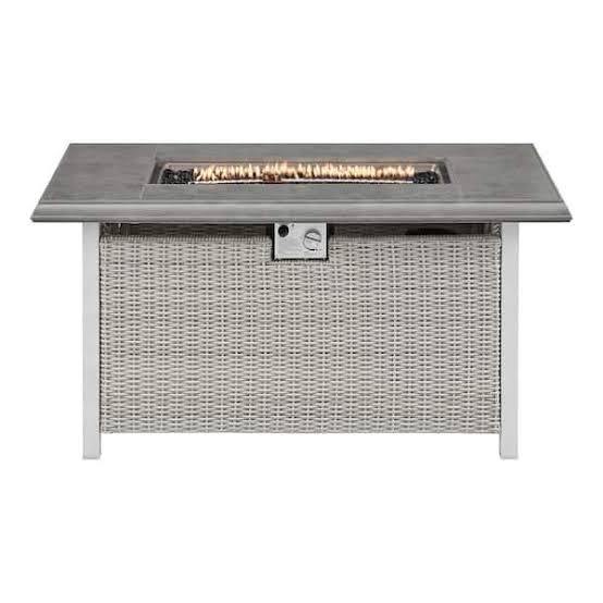 anaheim 49 in. w 50000 btu white aluminum propane outdoor fire pit with fire glass