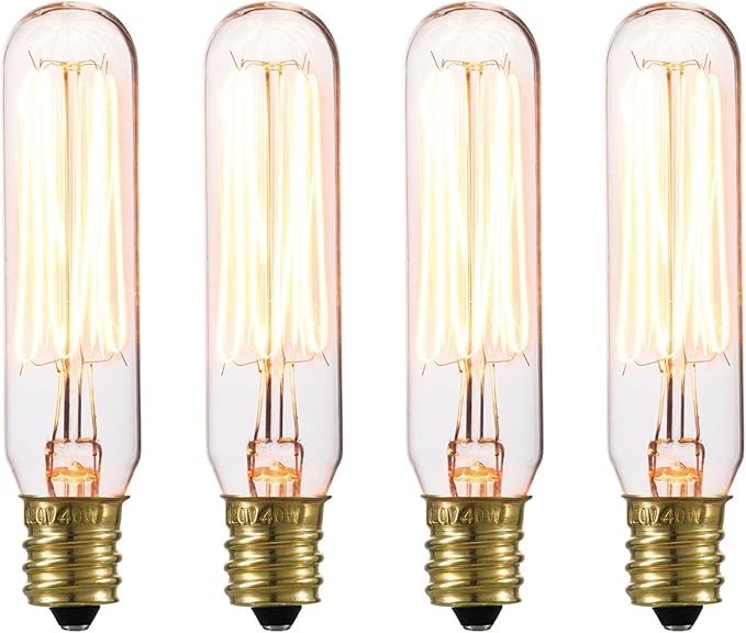 GLOBE Electric 80151 40W Vintage Edison Mini Tube Clear Glass Dimmable Incandescent Light Bulb, 4-Pack, E12 Base, 210 Lumens, Modern Lighting for Bedroom or Office, Lights for Home