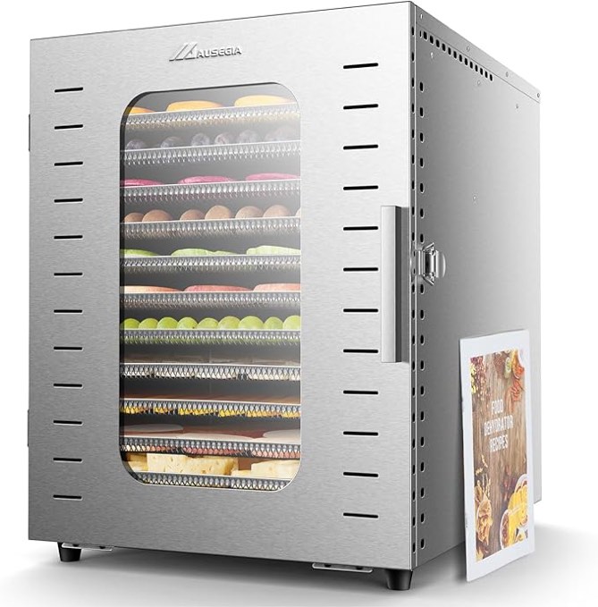 Ausegia Commercial Large 12 Trays Food Dehydrator, Usable Area up to 22.67ft², 1200W Full Stainless Steel Dryer Machine, up to 190? Temperature, for Meat, Fruit, Veggies, Beef, Herbs, Pet Foods