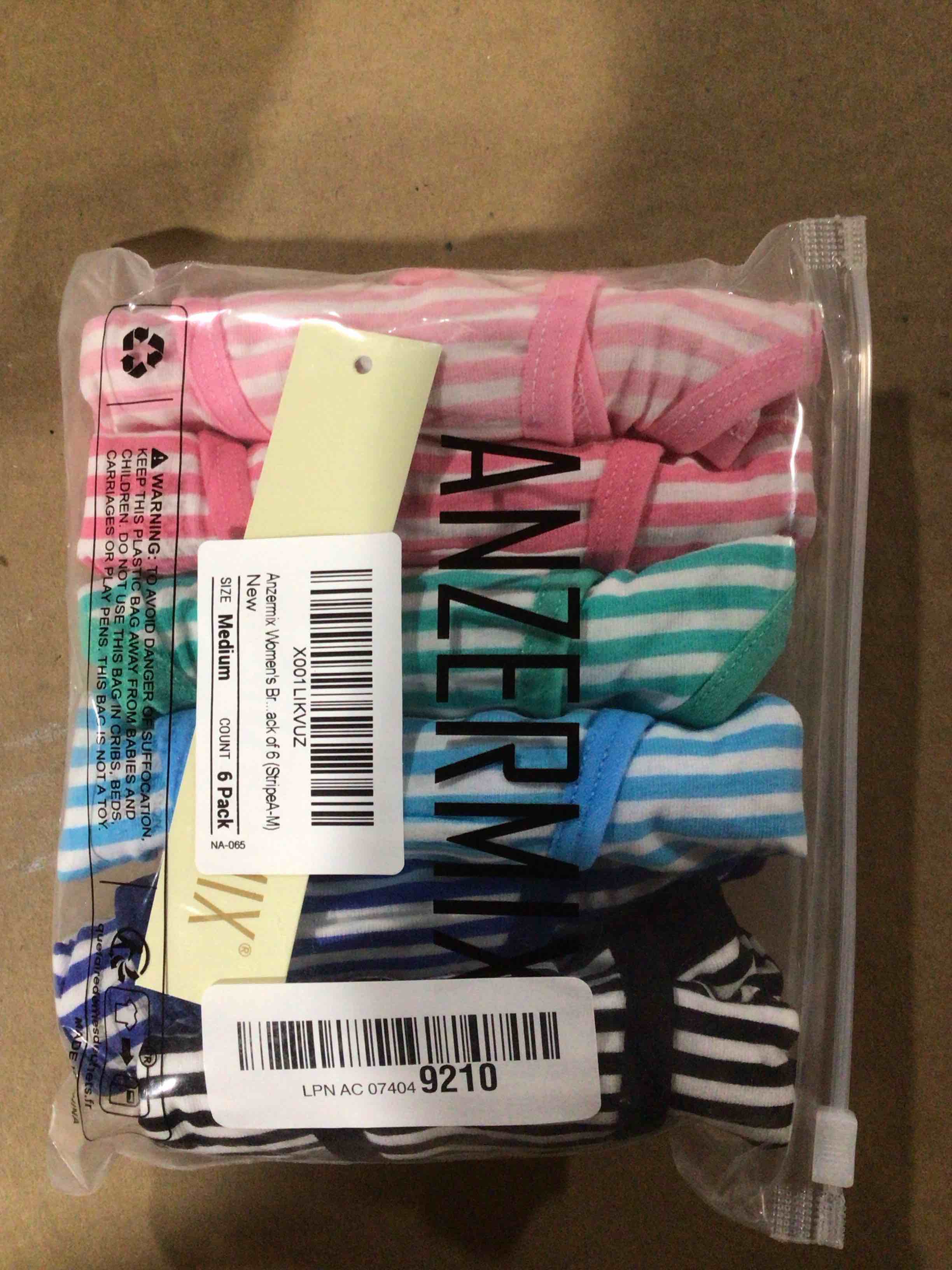 Condition photo showing New/Like New for ANZERMIX Women's Breathable Cotton Thong Panties Pack of 6 Medium Stripe a