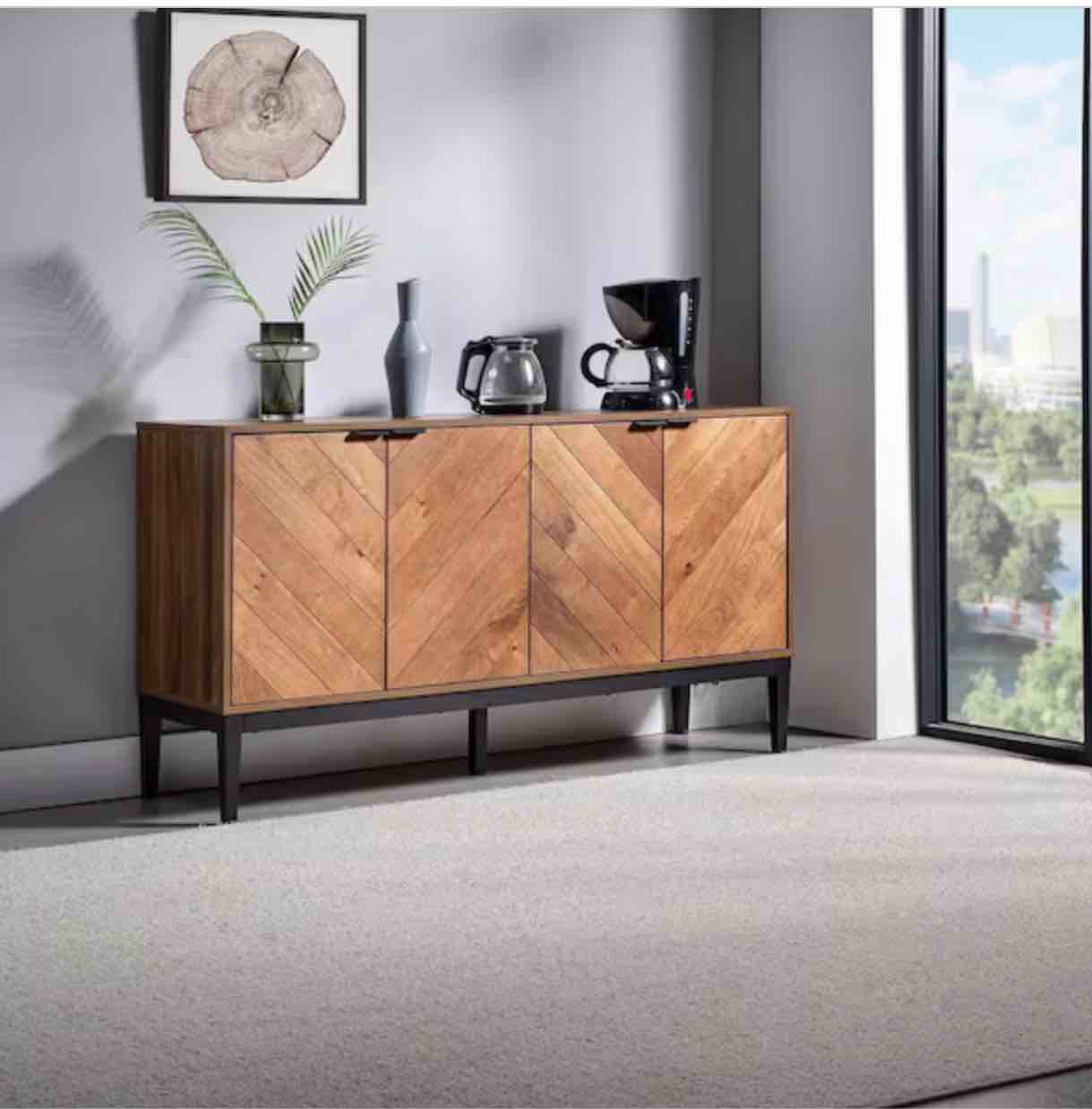 Tahun Modern 55 in.Wide 4-Door Storage Sideboard with Adjustable Shelves and Metal Legs-Walnut