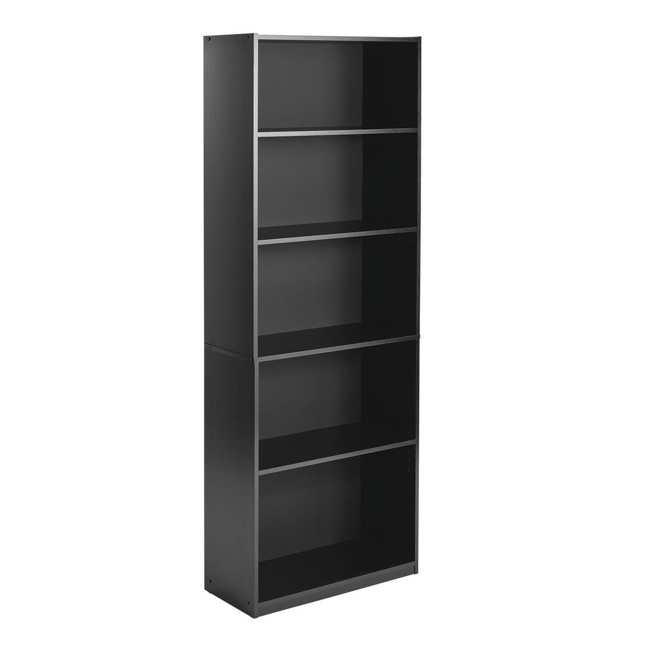 Mainstays 5-Shelf Bookcase with Adjustable Shelves, True Black Oak