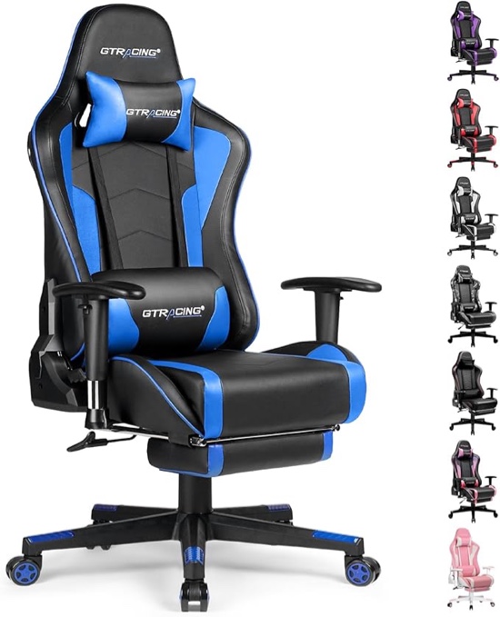 GTPLAYER Gaming Chair with Footrest Speakers Video Game Chair Bluetooth Music Heavy Duty Ergonomic Computer Office Desk Chair